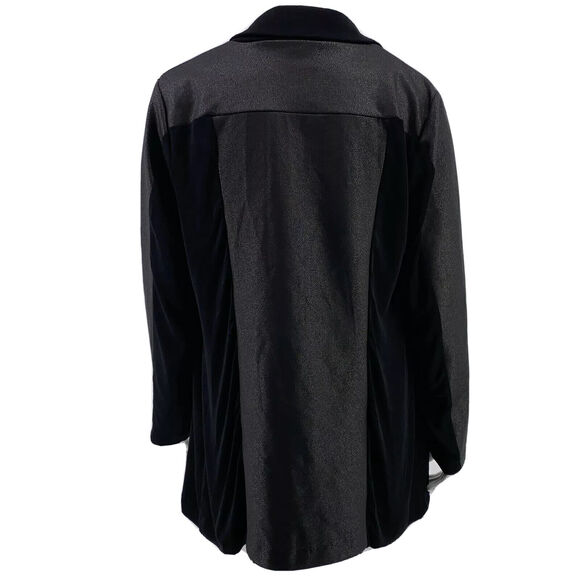 Chicos Travelers Black Textured Wet Look Slinky Open Front Cardigan Shirt Sz 1 M - Picture 5 of 8